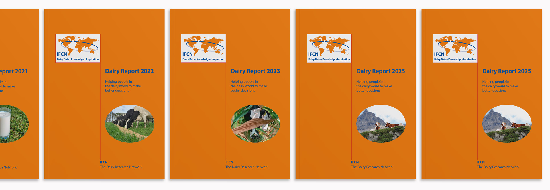 Ausgewählte Cover der letzten 15 Jahre des IFCN Dairy Reports.