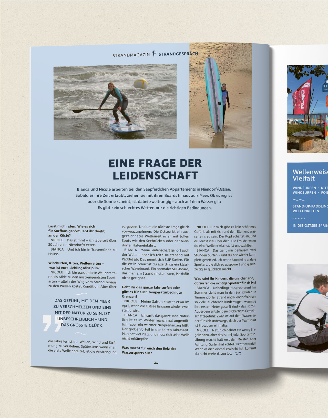 Nahaufnahme einer Interviewseite. Das Interview wurde mit Bianca und Nicole von den Seepferdchen-Appartements geführt.