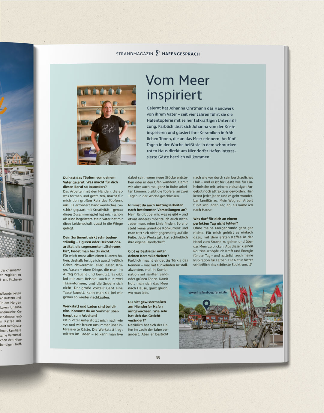 Nahaufnahme einer Interviewseite. Das Interview wurde mit Hafentöpferin Johanna Ohrtmann geführt.