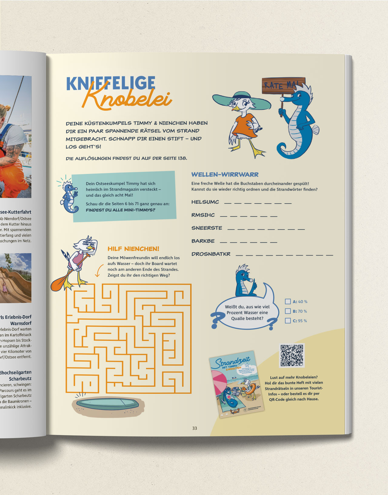 Nahaufnahme der Kinderseite. Tipps und Empfehlungen für spaßige Zeiten sind hier zu finden.