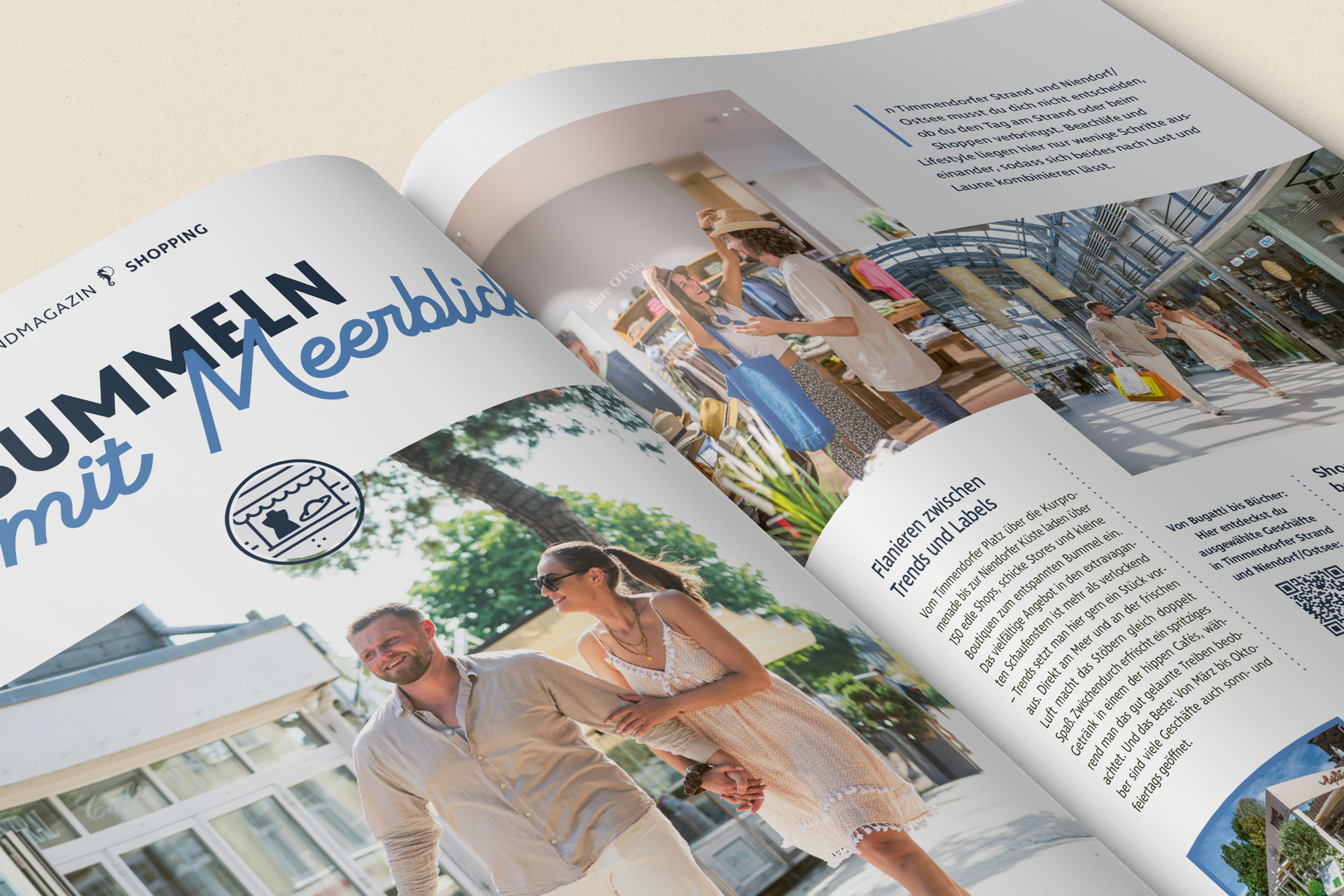 Eine Nahaufnahme der Doppelseite über Bummeln mit Meerblick.