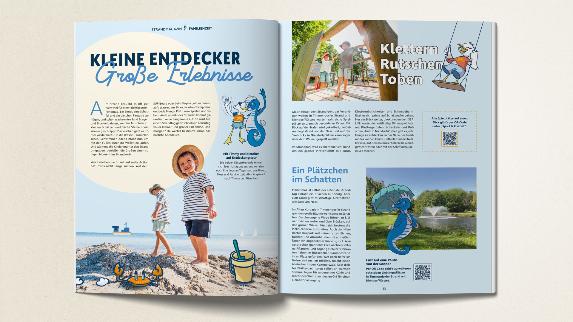 Eine Doppelseite, mit ausgewählten Tipps für Familien.