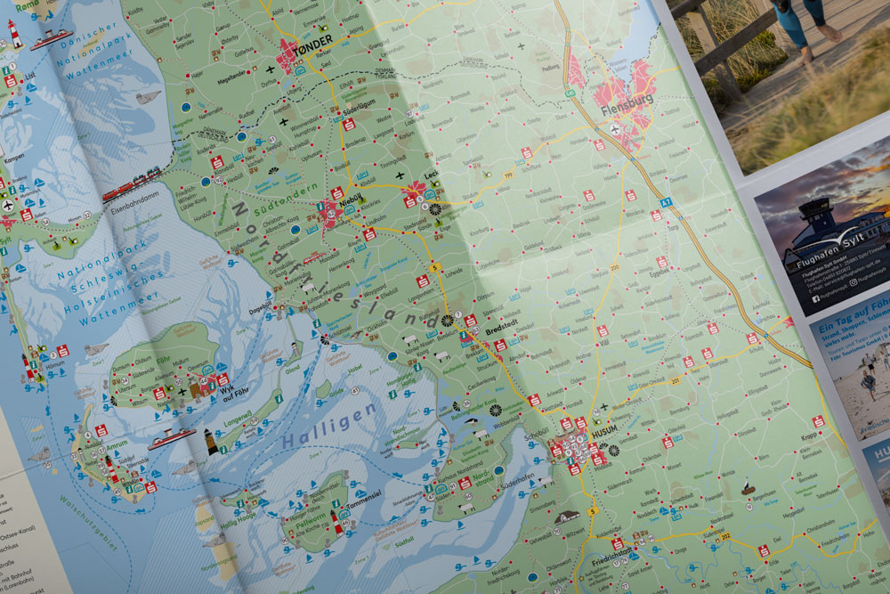 Ein Ausschnitt der Nordseeferienkarte zeigt die Verwendung von Icons zur besseren Navigation.