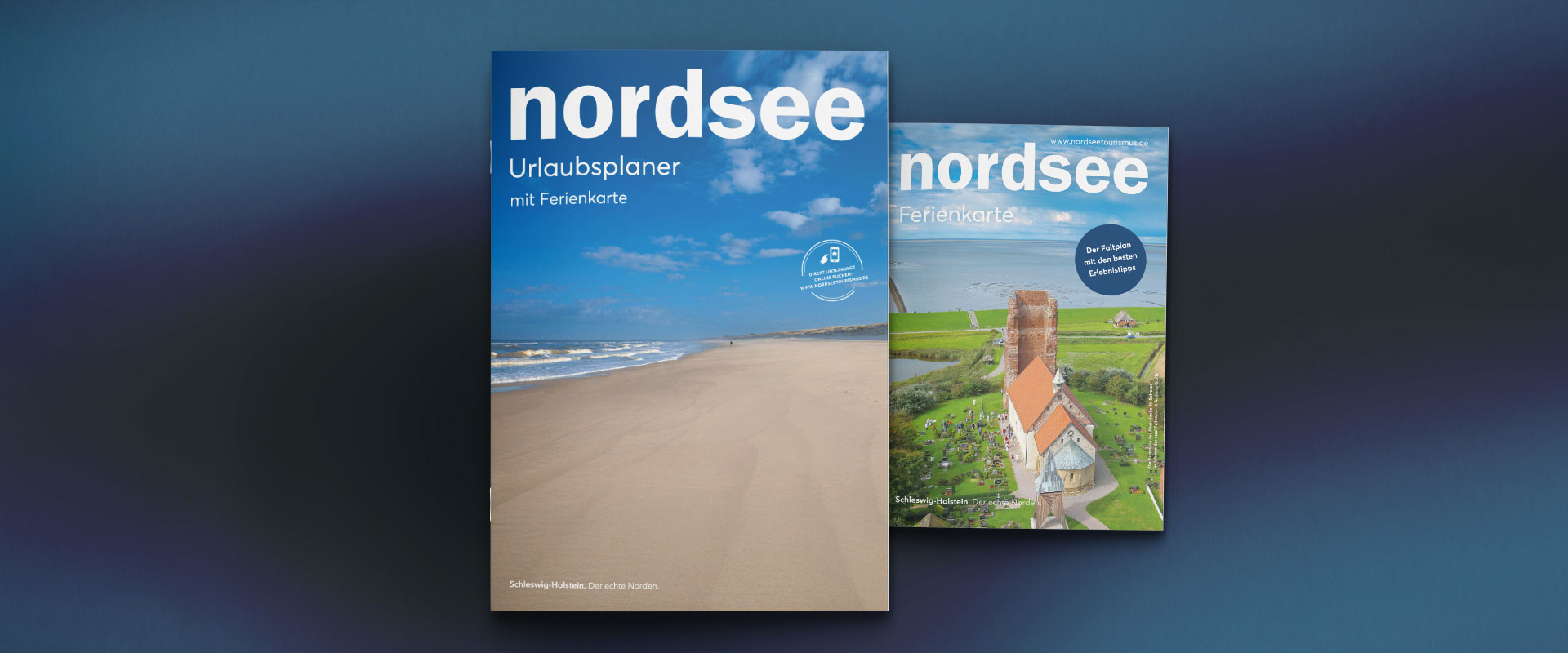 Abbildung des neuen Nordsee Urlaubsplaners und der aktuellen Nordsee Ferienkarte.