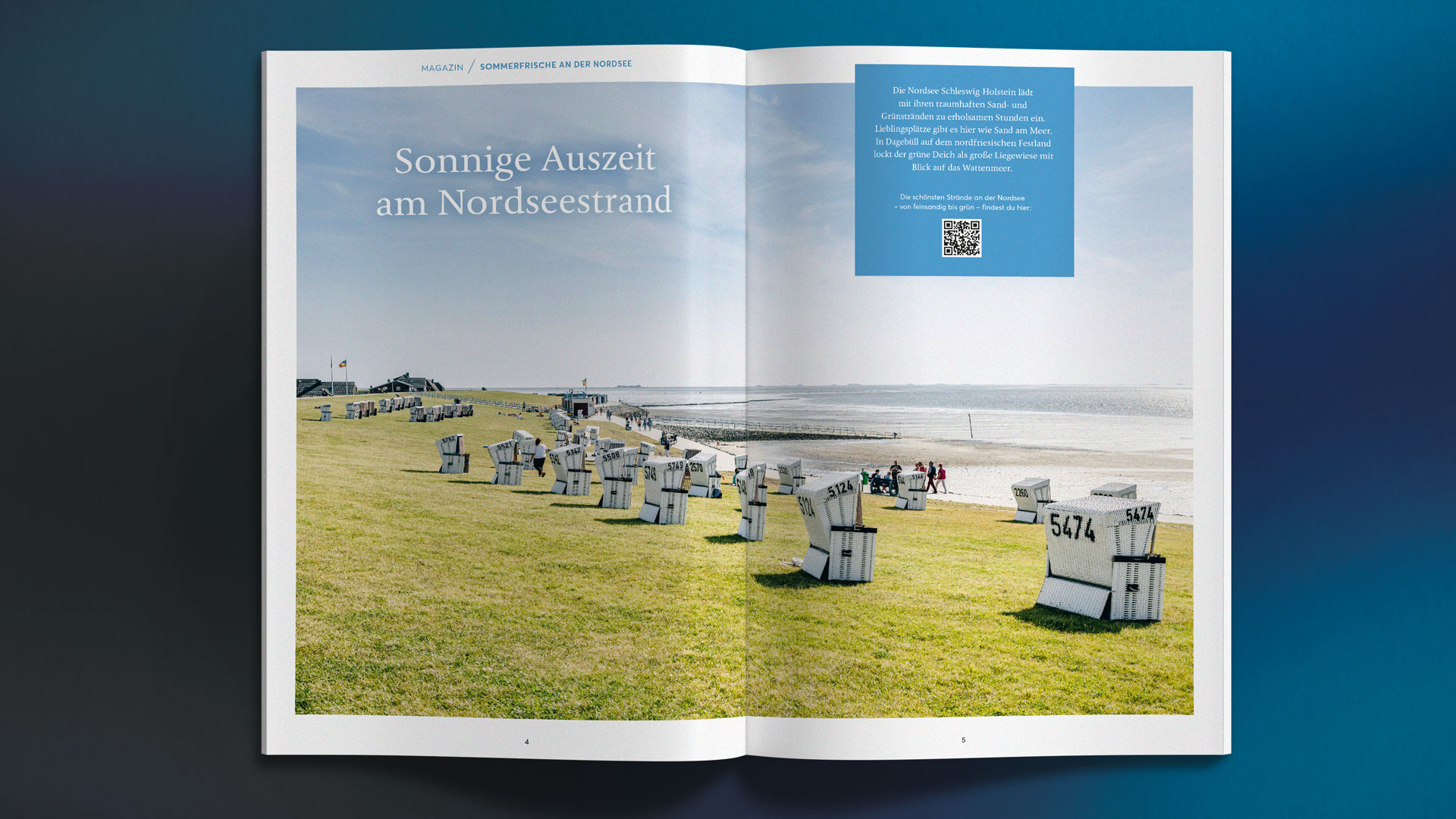 Eine Doppelseite, die zum Durchatmen an der Nordsee anregt.