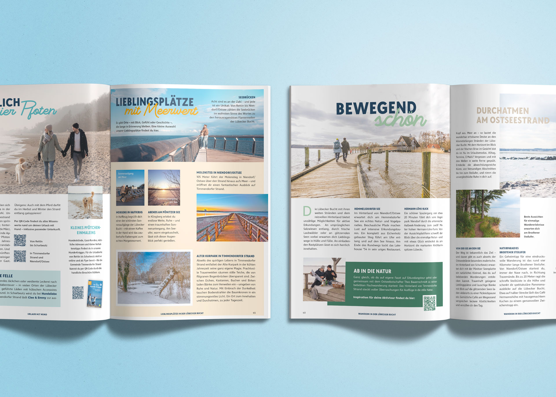 Besondere Naturplätze an der Lübecker Bucht werden auf zwei Doppelseiten mit natürlichen Farben vorgestellt.