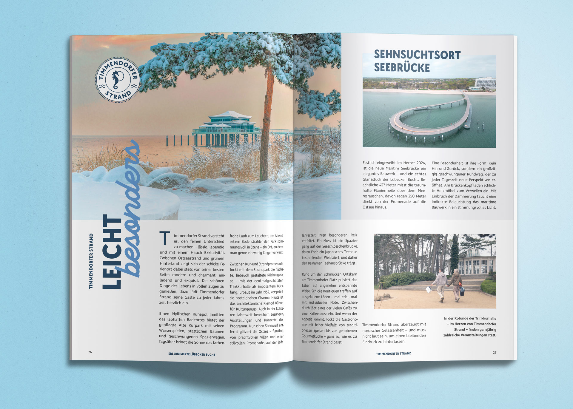 Eine Doppelseite, die auf den Ort Timmendorfer Strand verweist.