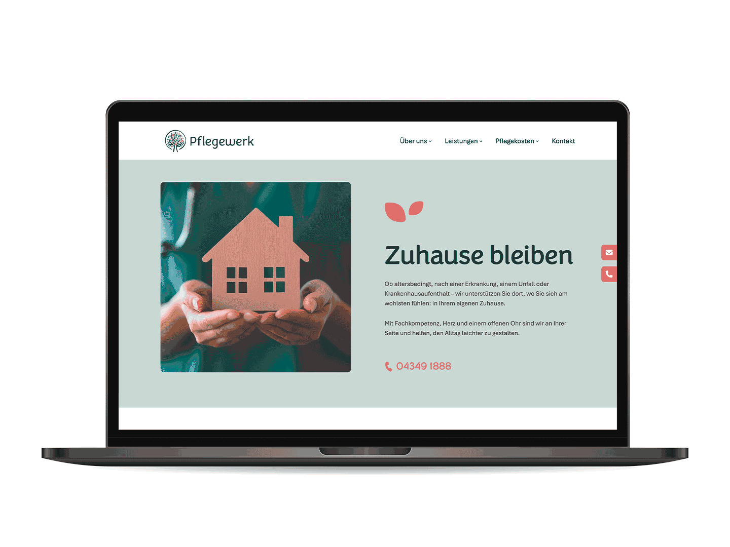 Eine animierte Gif spielt die Unterseiten der Pflegewerk-Website durch.