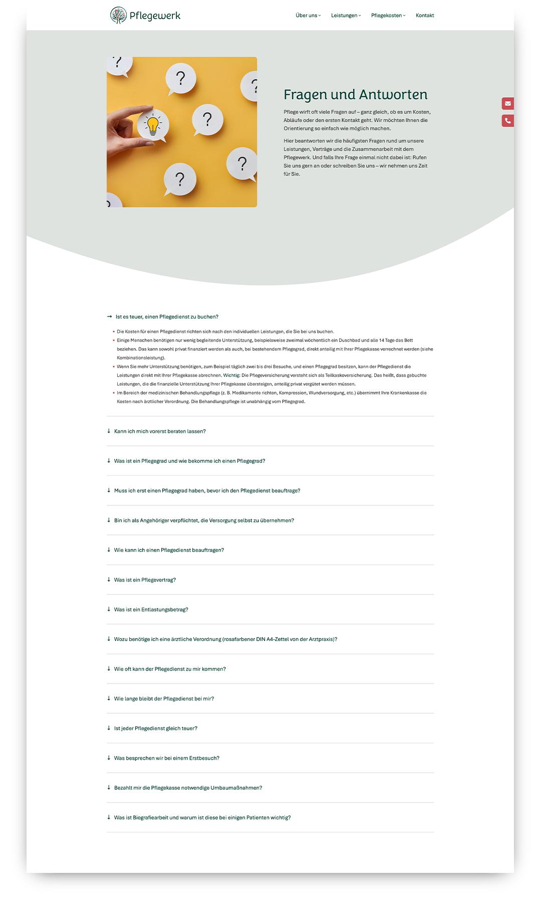 Die Darstellung der „FAQ“-Seite.