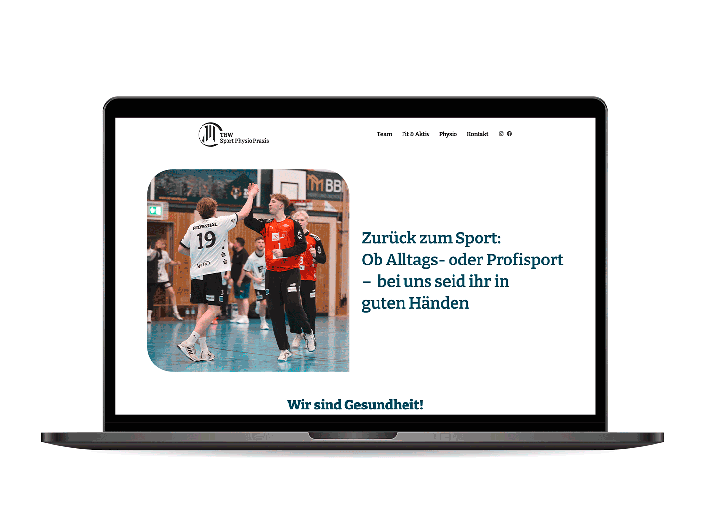 Eine animierte Gif spielt die Unterseiten der THW SportPhysioPraxis-Website durch.