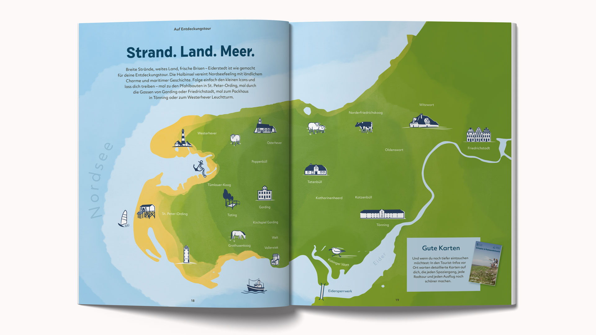 Illustrierte Karte für das Urlaubsmagazin Küstenzeit in St. Peter-Ording und auf Eiderstedt.
