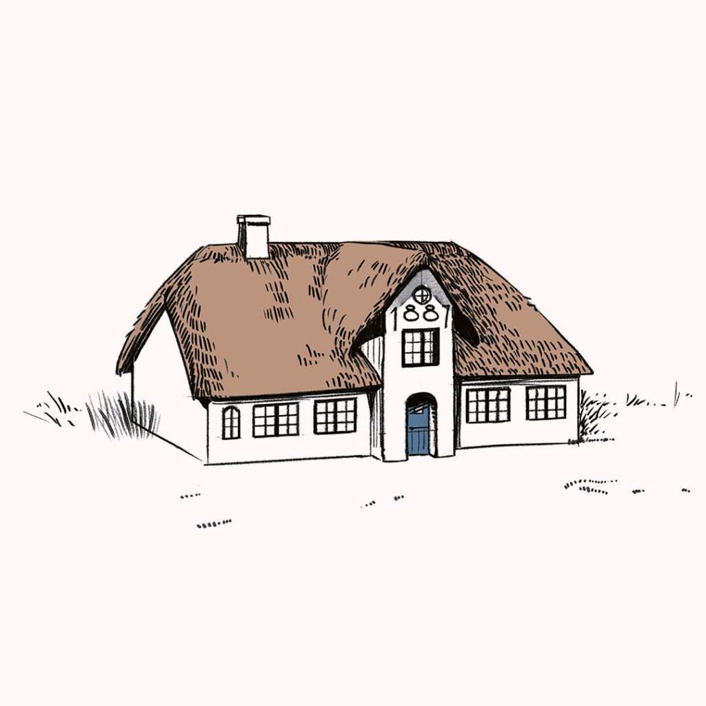 Friesenhaus als handgezeichnete Illustration für das Urlaubsmagazin der Nordseeküste Nordfriesland.