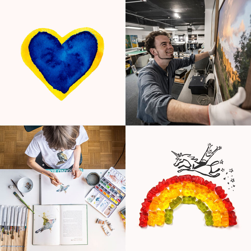 Eine Collage von Bildern und Grafiken deutet auf die Vielseitigkeit der unterstützten Projekte und Partner hin.