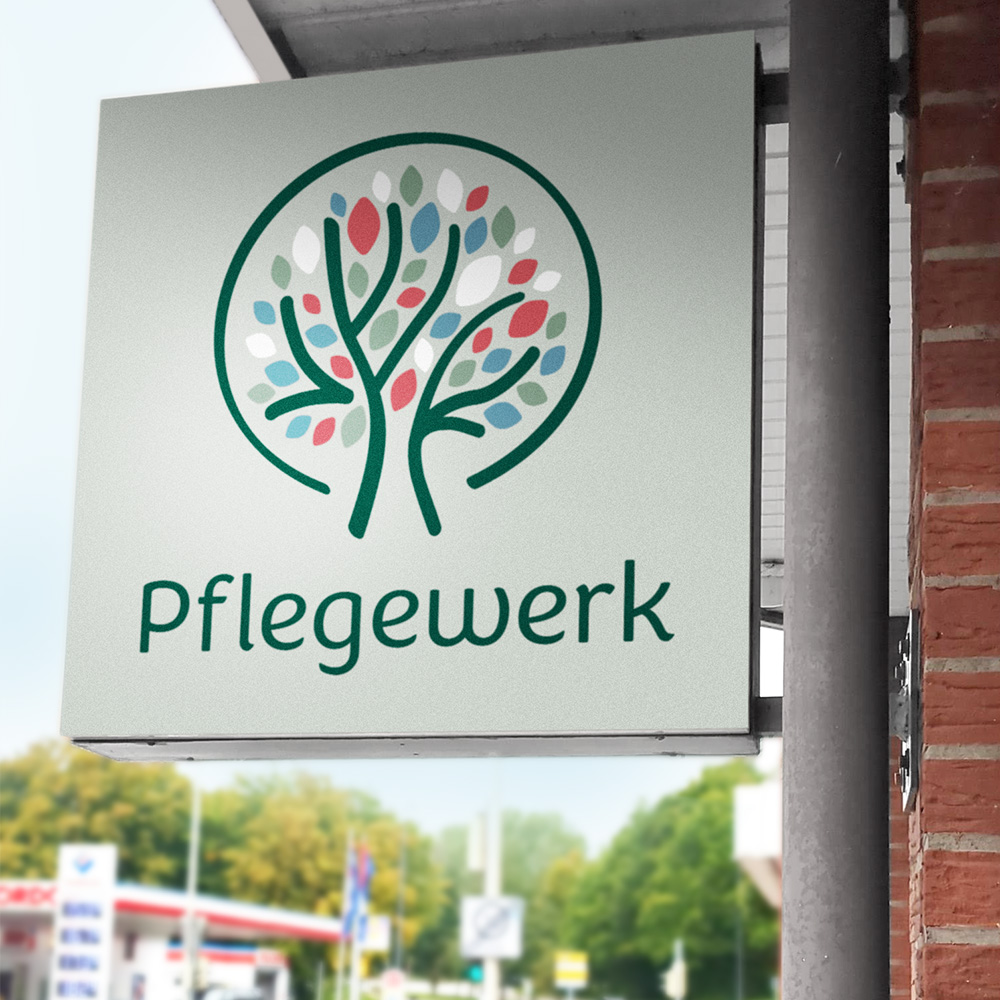 Außenbeschilderung des Pflegewerks mit neuem Corporate Design.