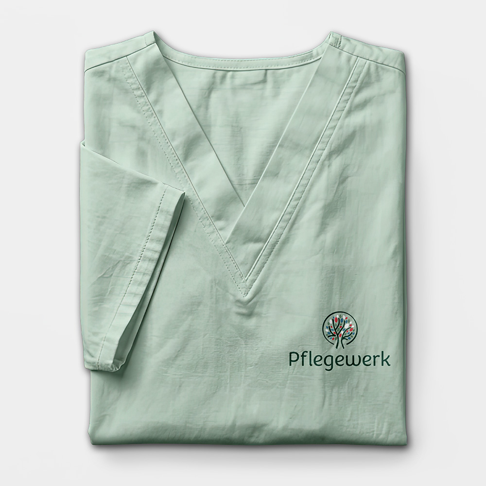 Arbeitskleidung des Pflegewerks mit neuem Logo.