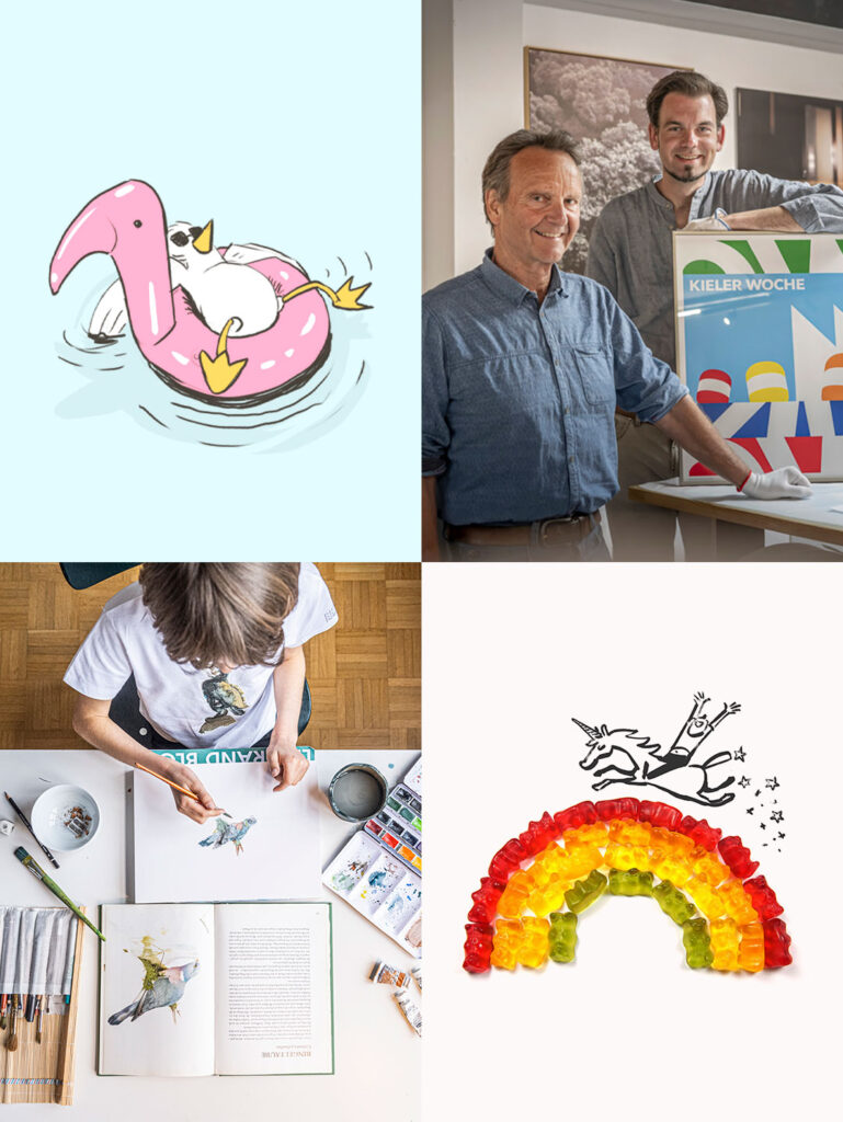 Eine Collage von Bildern und Grafiken deutet auf die Vielseitigkeit der unterstützten Projekte und Partner hin.