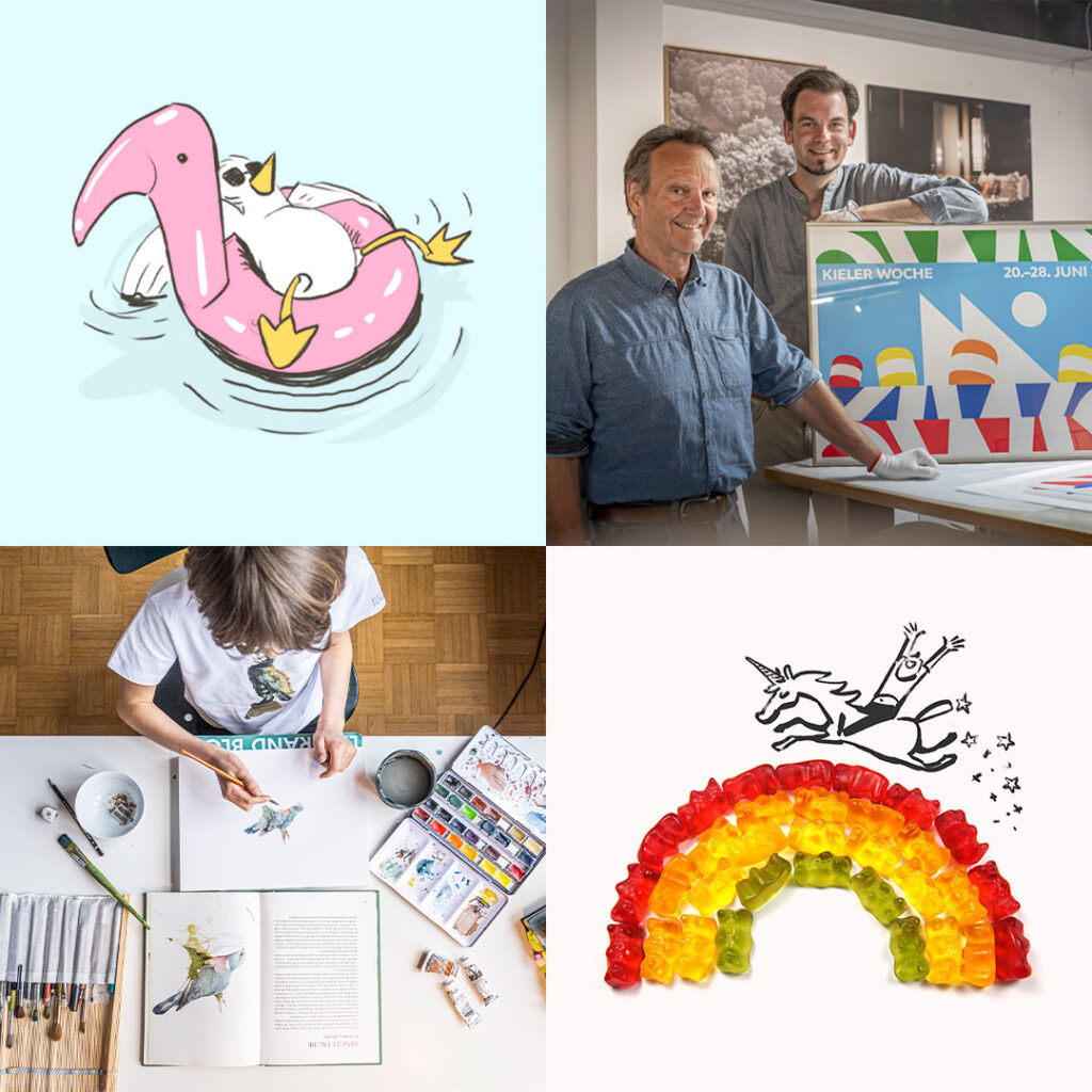 Eine Collage von Bildern und Grafiken deutet auf die Vielseitigkeit der unterstützten Projekte und Partner hin.